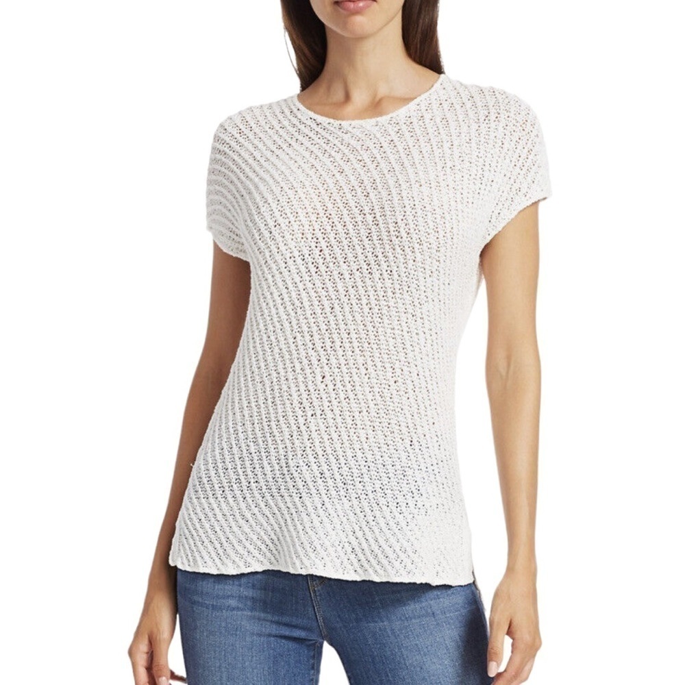 ATM Revolve Diagonal Stitch White Knit Pullover Large